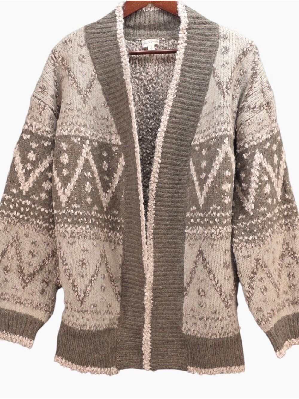 Hem & Thread Winx Mocha Geometric Oversized Cardigan Sweater Small NWT